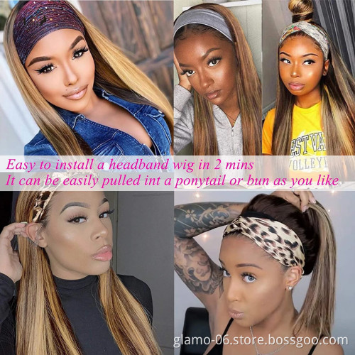 Virgin human hair headband wigs for black women,water wave kinky curly wig headband,virgin mink brazilian hair head band wig